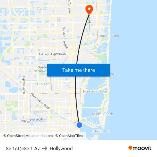 Se 1st@Se 1 Av to Hollywood map