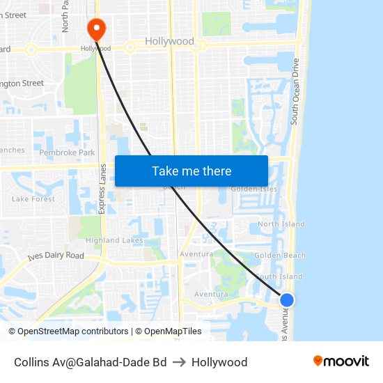 Collins Av@Galahad-Dade Bd to Hollywood map