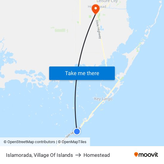 Islamorada, Village Of Islands to Homestead map