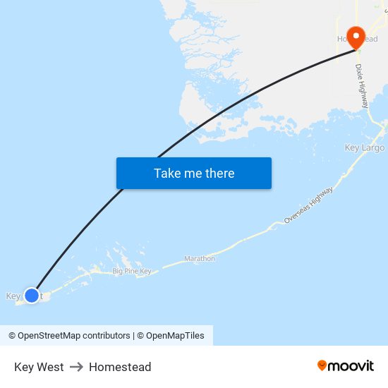 Key West to Homestead map