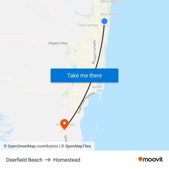 Deerfield Beach to Homestead map