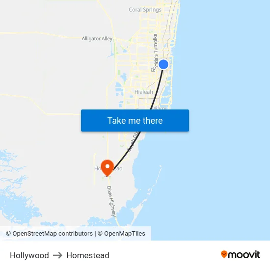 Hollywood to Homestead map