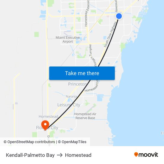 Kendall-Palmetto Bay to Homestead map