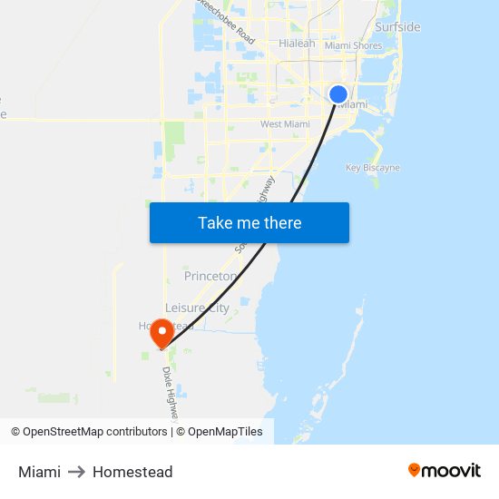 Miami to Homestead map