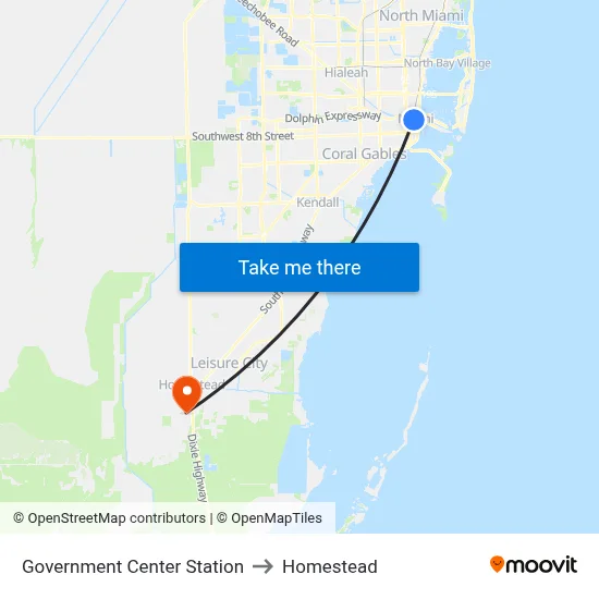 Government Center Station to Homestead map