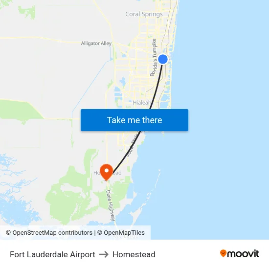 Fort Lauderdale Airport to Homestead map