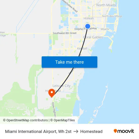 Miami International Airport, Wh 2st to Homestead map