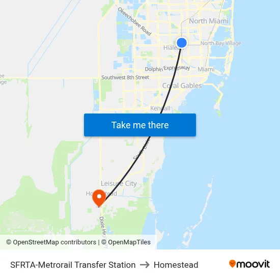 SFRTA-Metrorail Transfer Station to Homestead map