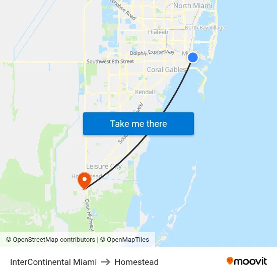 InterContinental Miami to Homestead map