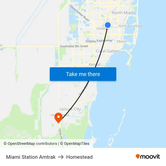 Miami Station Amtrak to Homestead map