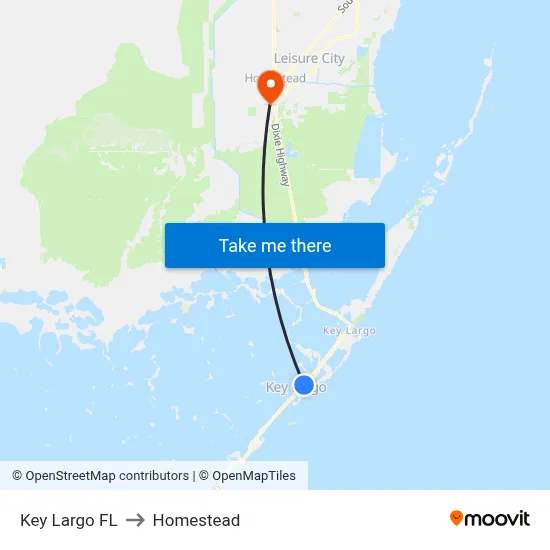 Key Largo FL to Homestead map