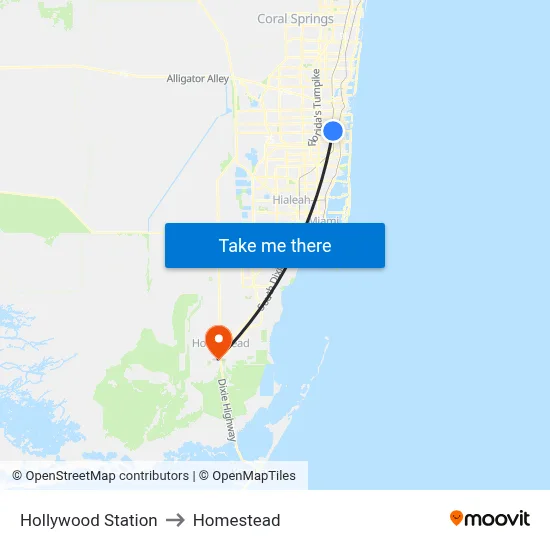 Hollywood Station to Homestead map