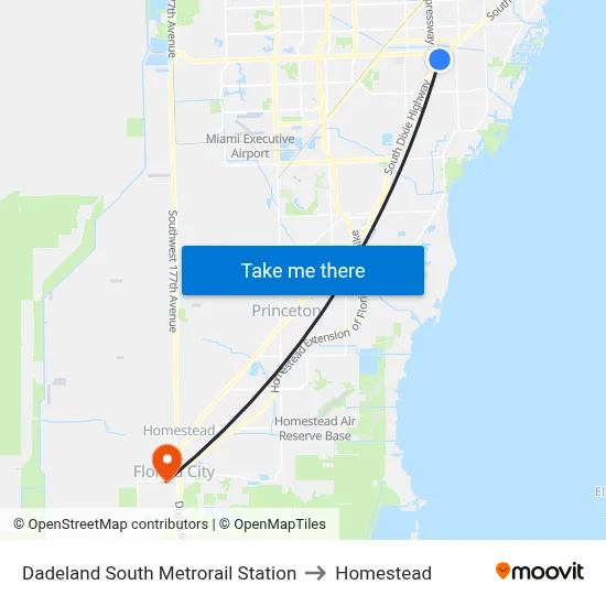 Dadeland South Metrorail Station to Homestead map