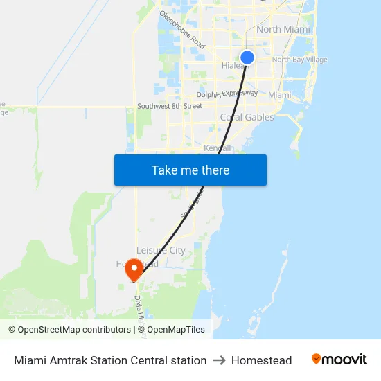 Miami Amtrak Station Central station to Homestead map