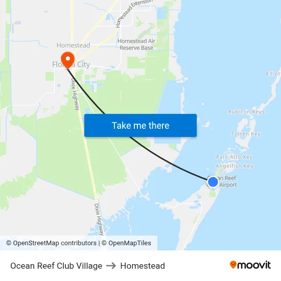 Ocean Reef Club Village to Homestead map