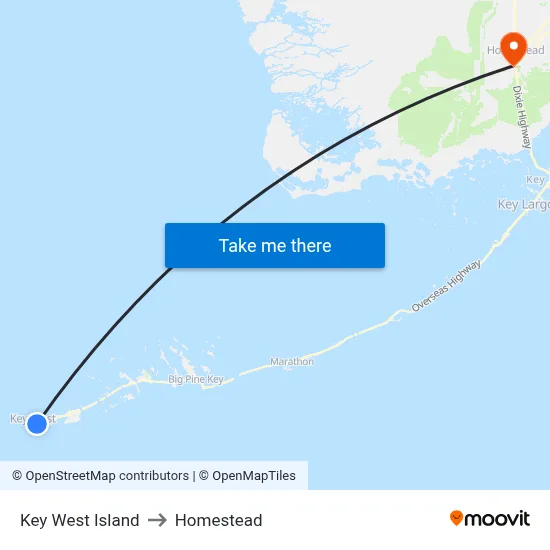 Key West Island to Homestead map