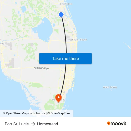 Port St. Lucie to Homestead map