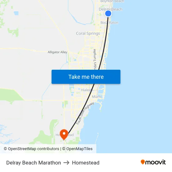Delray Beach Marathon to Homestead map