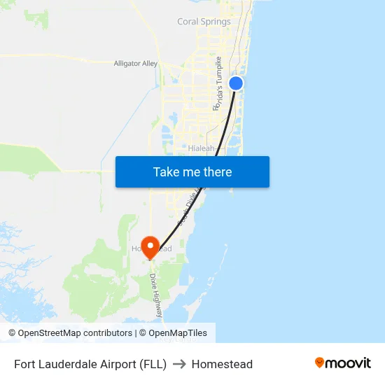 Fort Lauderdale Airport (FLL) to Homestead map