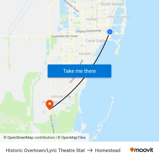 Historic Overtown/Lyric Theatre Stat to Homestead map