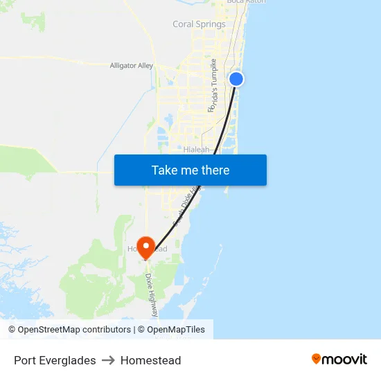 Port Everglades to Homestead map
