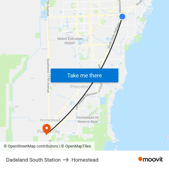 Dadeland South Station to Homestead map