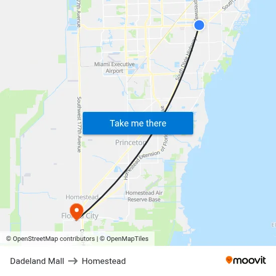 Dadeland Mall to Homestead map