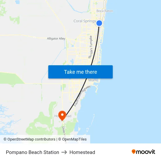Pompano Beach Station to Homestead map