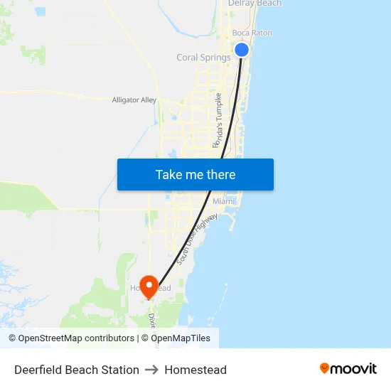 Deerfield Beach Station to Homestead map