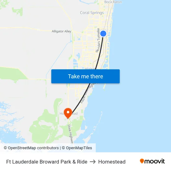 Ft Lauderdale Broward Park & Ride to Homestead map