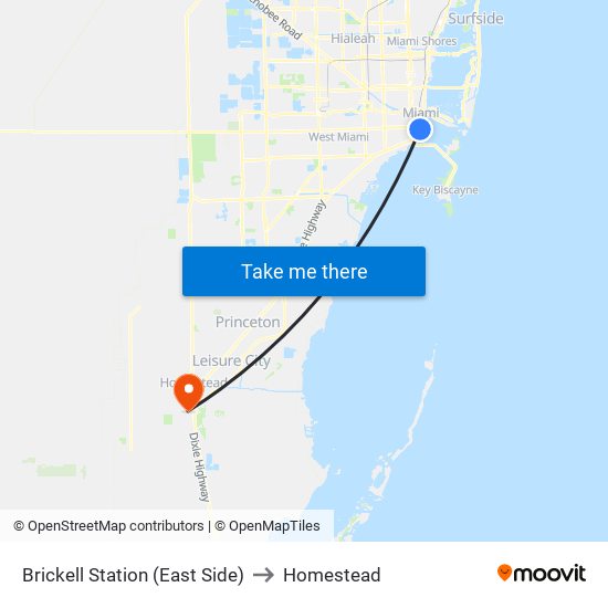 Brickell Station (East Side) to Homestead map