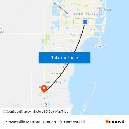 Brownsville Metrorail Station to Homestead map