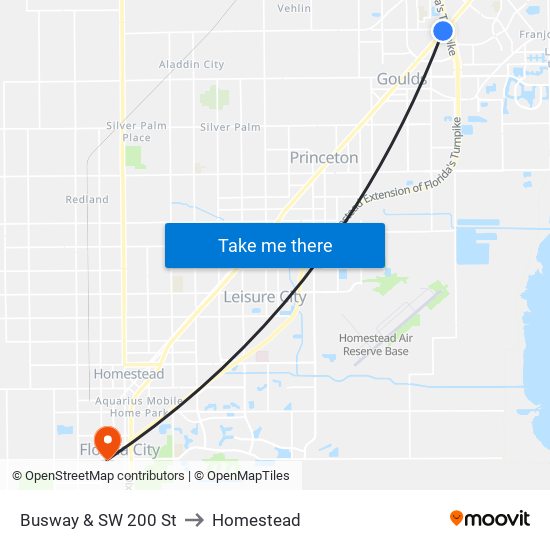 Busway & SW 200 St to Homestead map