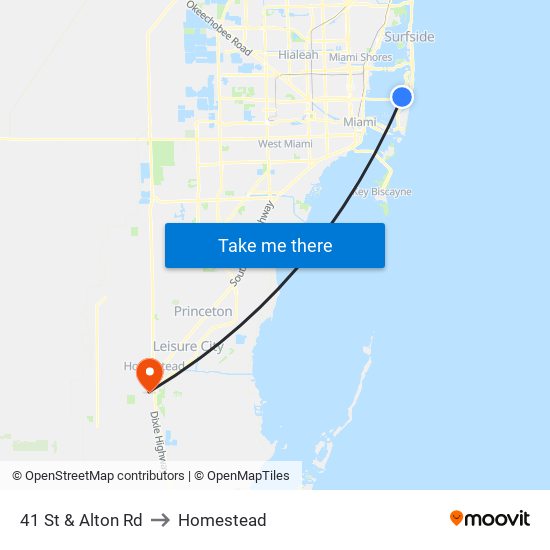 41 St & Alton Rd to Homestead map