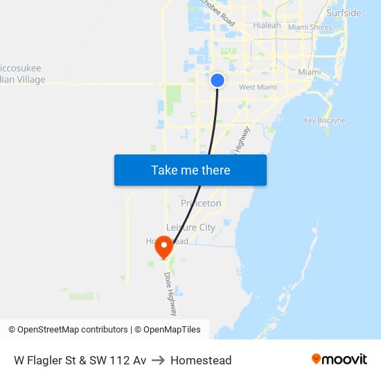 W Flagler St & SW 112 Av to Homestead map