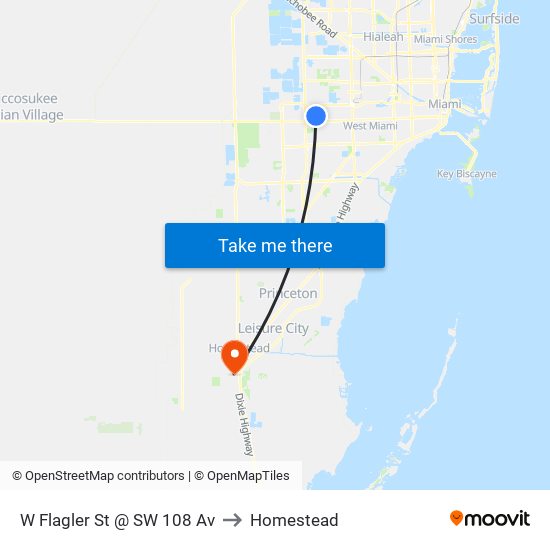 W Flagler St @ SW 108 Av to Homestead map