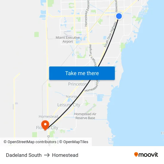 Dadeland South to Homestead map