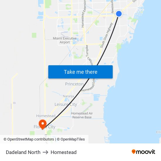 Dadeland North to Homestead map