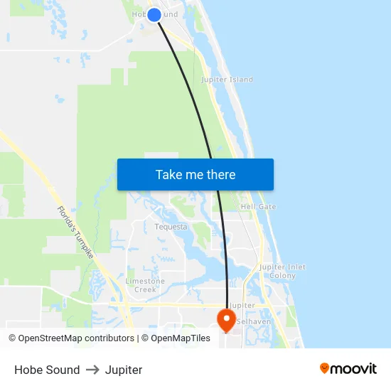 Hobe Sound to Jupiter map