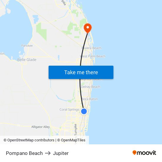 Pompano Beach to Jupiter map