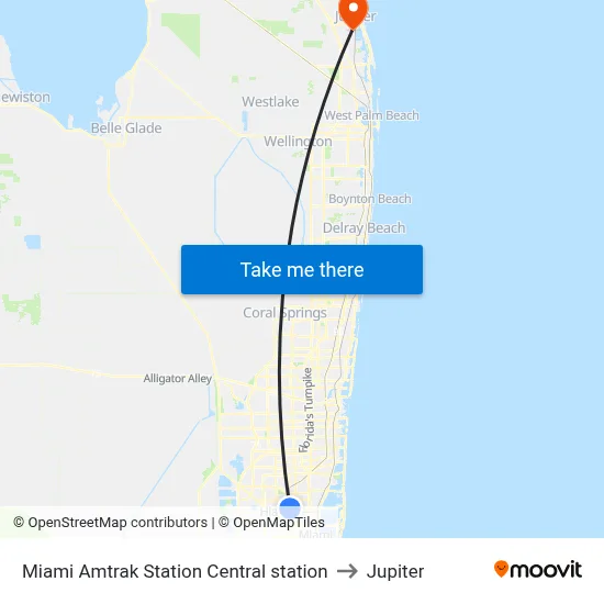 Miami Amtrak Station Central station to Jupiter map