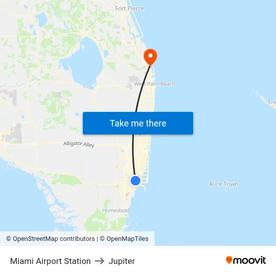Miami Airport Station to Jupiter map