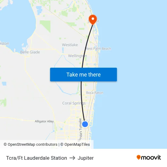 Tcra/Ft Lauderdale Station to Jupiter map