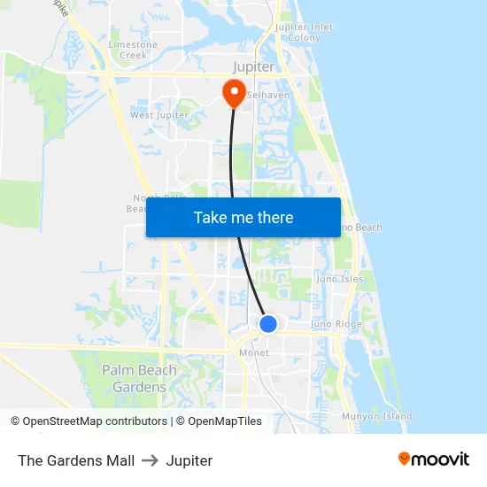 The Gardens Mall to Jupiter map