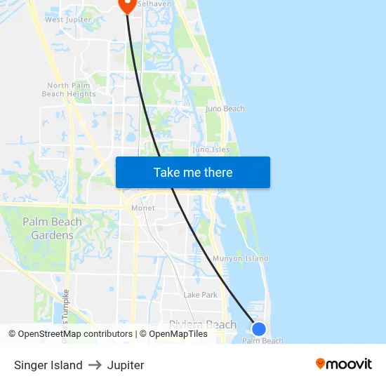 Singer Island to Jupiter map