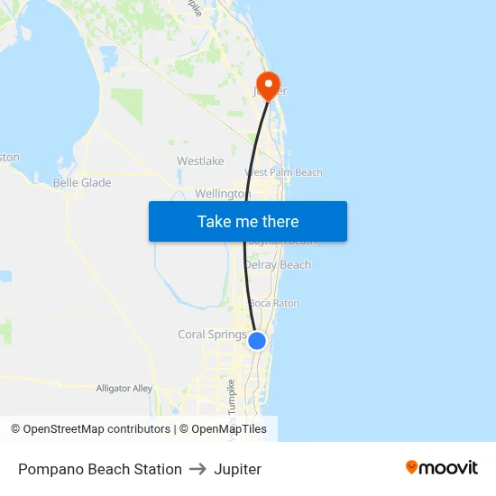 Pompano Beach Station to Jupiter map