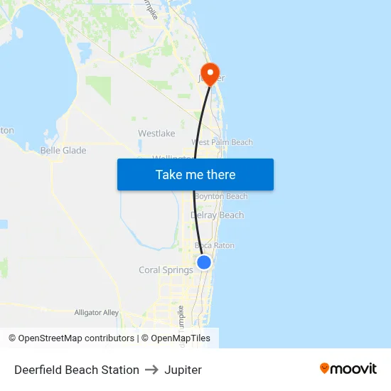 Deerfield Beach Station to Jupiter map