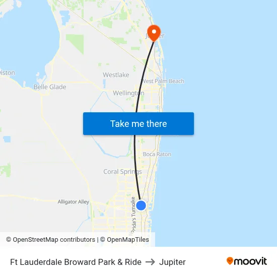 Ft Lauderdale Broward Park & Ride to Jupiter map