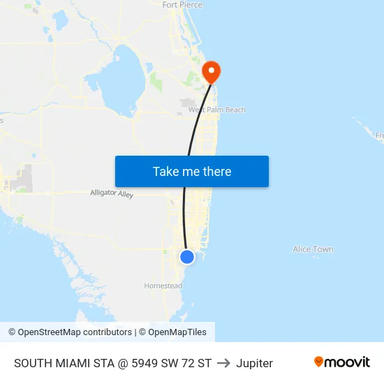 South Miami Sta @ 5949 Sw 72 St to Jupiter map