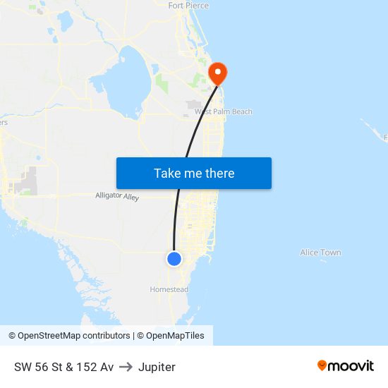 SW 56 St @ SW 152 Av to Jupiter map